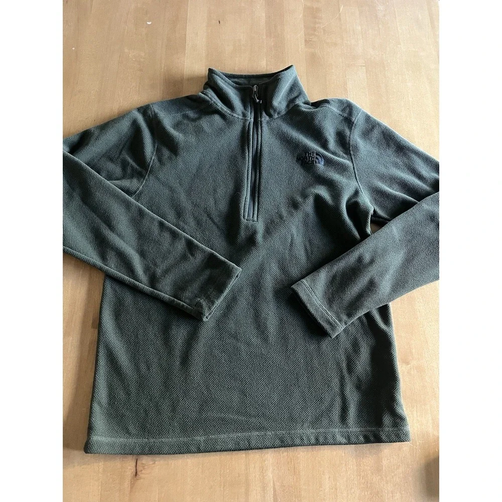 The North Face Mens Sz Medium Olive Green Texture Fleece 1/4 Zip Pullover Jacket